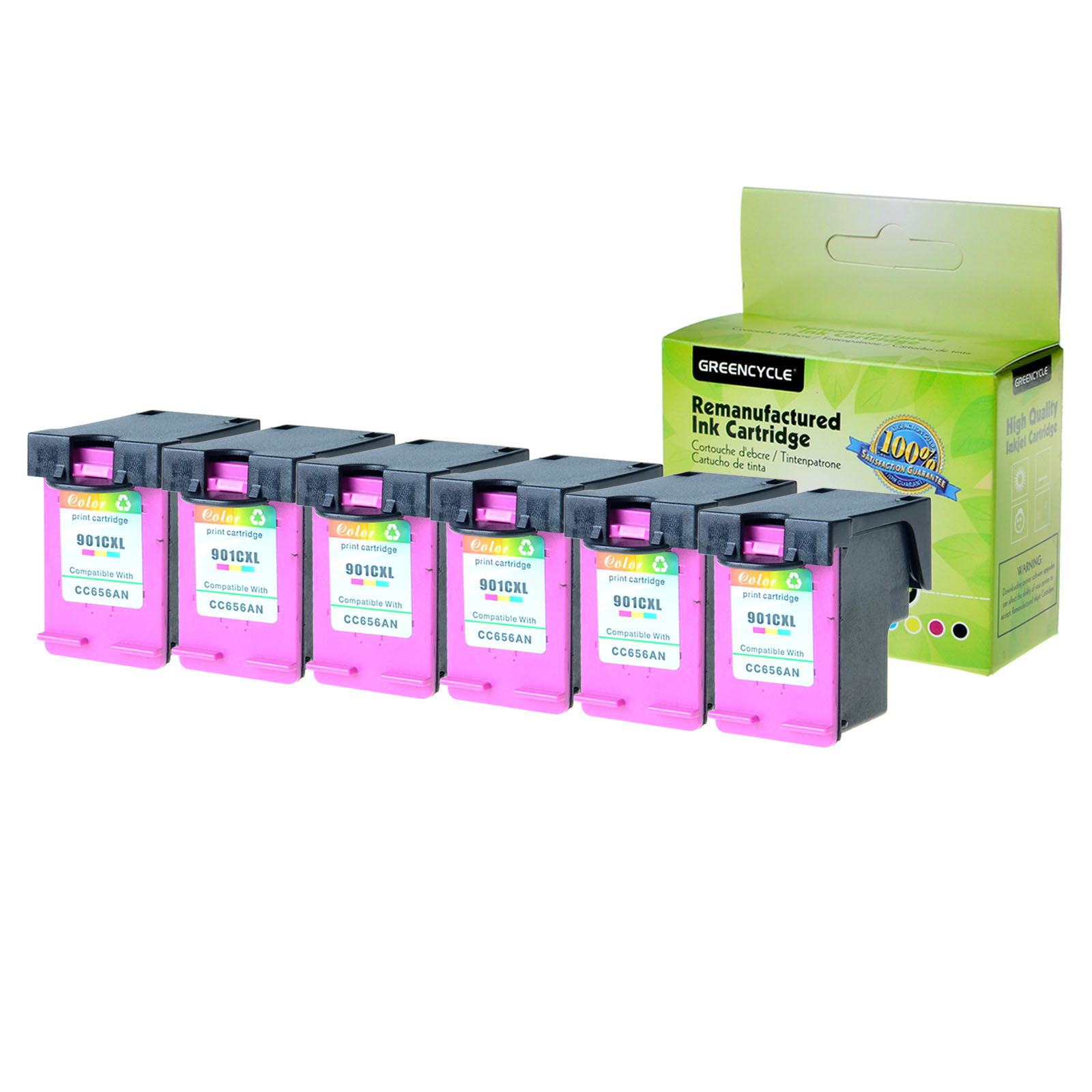 GREENCYCLE 6PK Remanufactured 901XL 901 XL CC656AN Tri-color Ink Cartridge Compatible for HP Officejet G510n J4550 4680 Printer