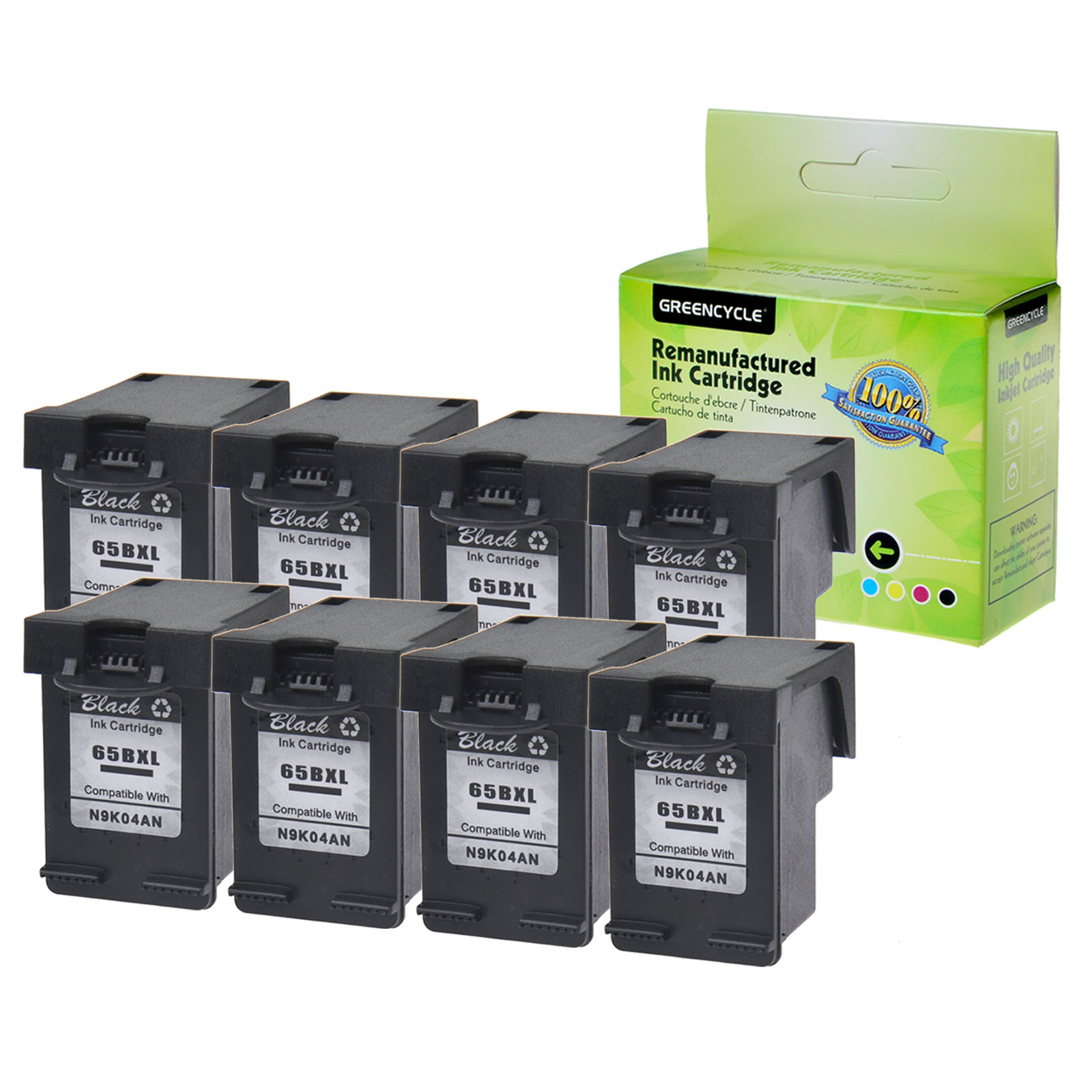 GREENCYCLE 8PK High Yield 65XL 65 XL N9K04AN Black Ink Cartridge Compatible for HP ENVY 5052 5055 5058 Printer,with Chip