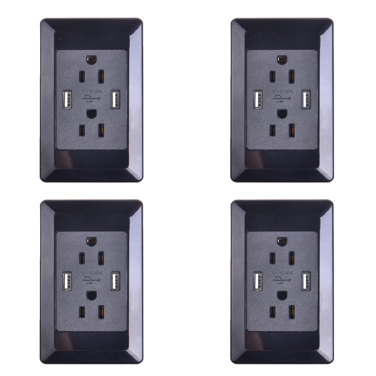 GREENCYCLE 4PK 2A 5V Dual USB Port Electric Wall Charger AC Power Outlet Panel Plate Dock Station Socket Duplex Receptacle Black
