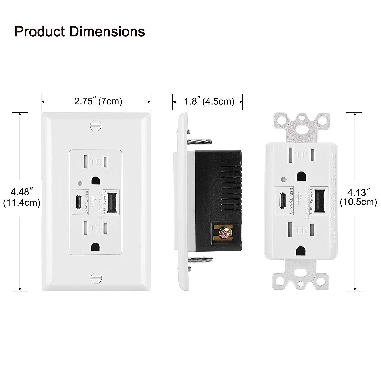 GREENCYCLE 2 Pack High Speed 4.2A USB Type C & Type A Dual USB Tamper Resistant Receptacle White Outlets Wall Socket UL Listed 