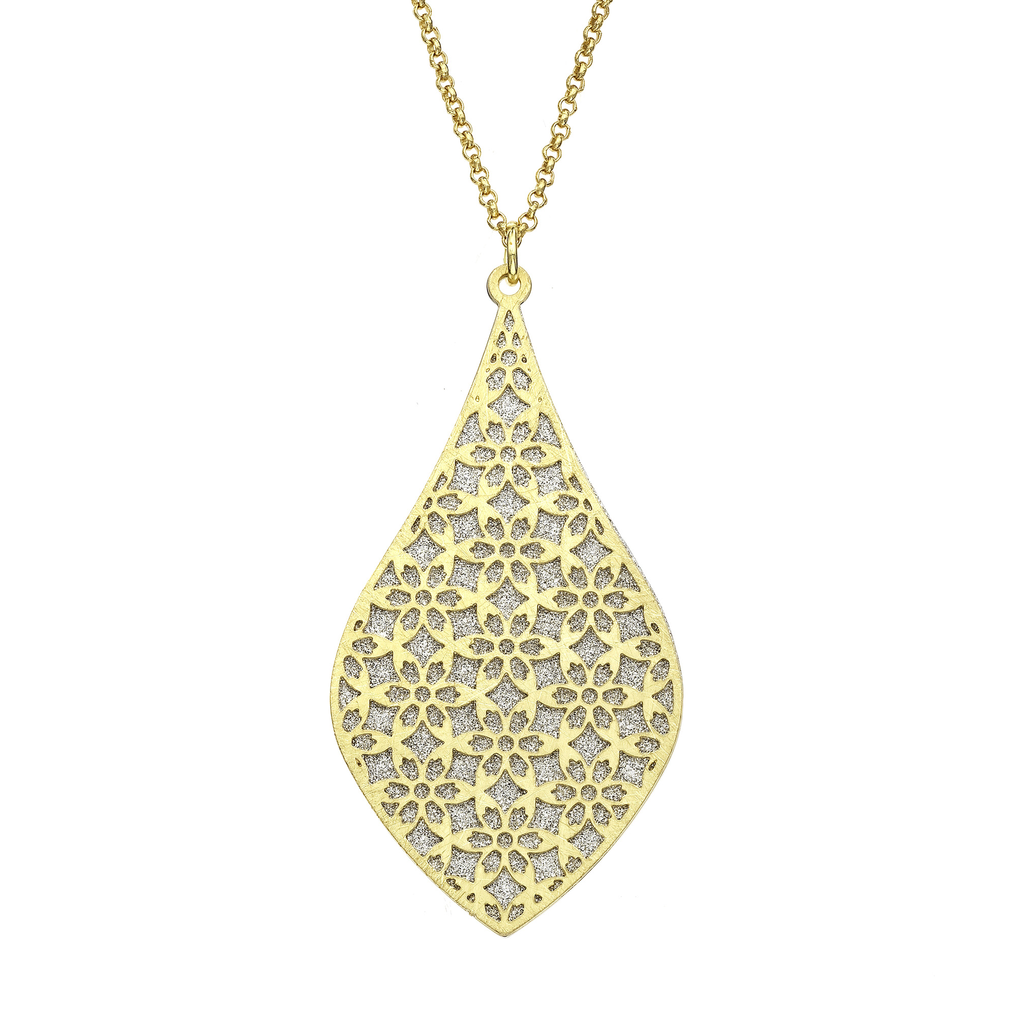 Collection Bijoux High Polished Gold Tone Metal Backing Bi-Lever Flower Etched Brushed Pendant Necklace