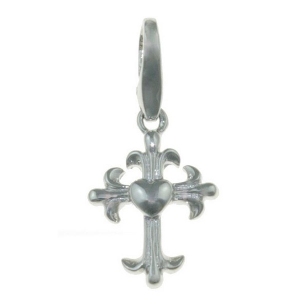 Collection Bijoux Womens Ladies Fine Accessories Jewelry Lucky Charm 925 Sterling Silver Polished Heart Cross Pendant