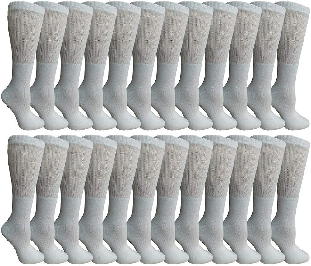 Yacht & Smith Mens Wholesale Bulk Sports Crew,Athletic Case Pack Socks(24 Pairs White,Mens 10-13 (Shoe Size 7-12))