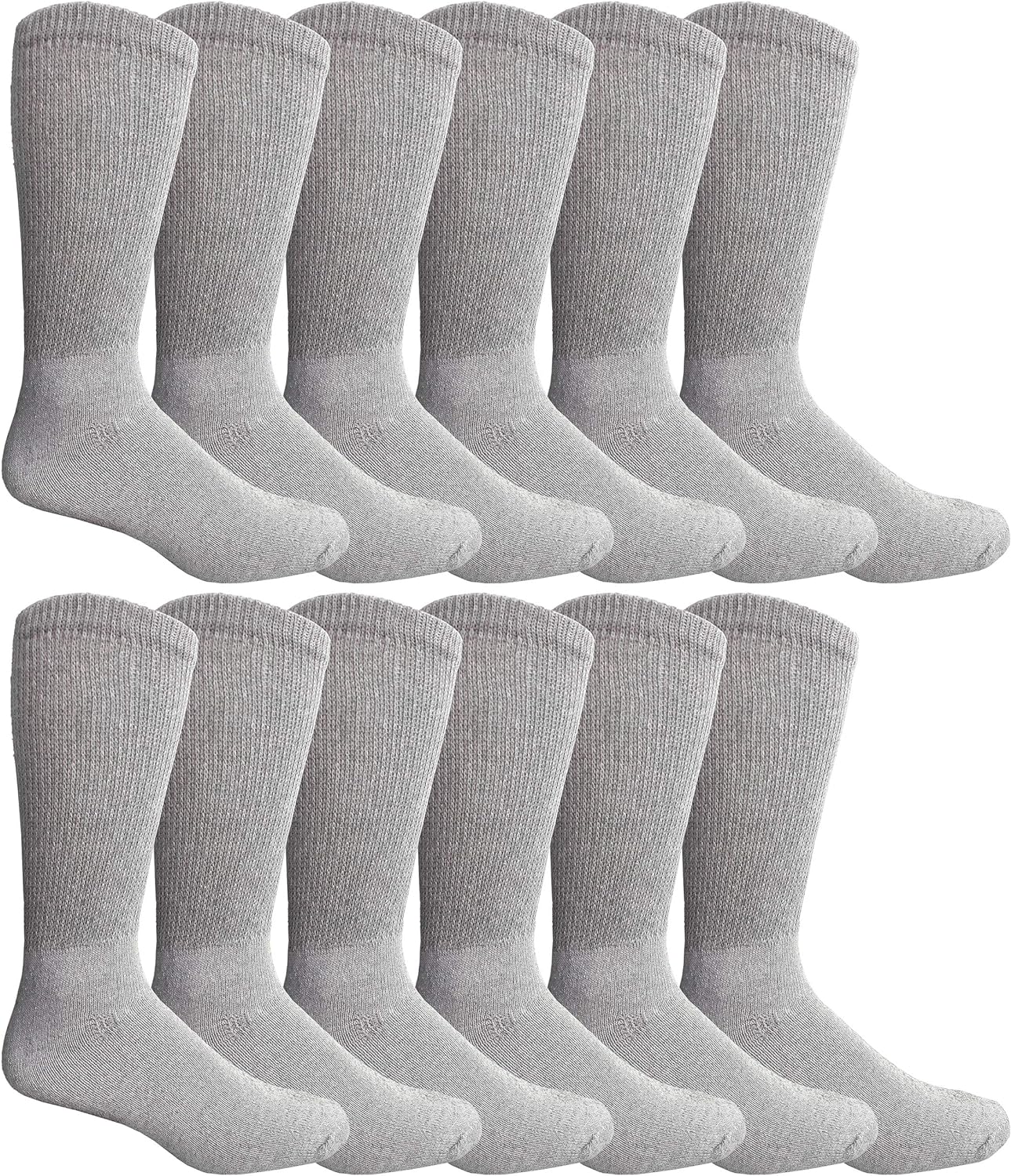 Yacht & Smith Diabetic Nephropathy Edema Socks, Cotton Crew, Ankle, Non Slip Medical Sock (Gray Crew - 12 Pairs, 10-13)