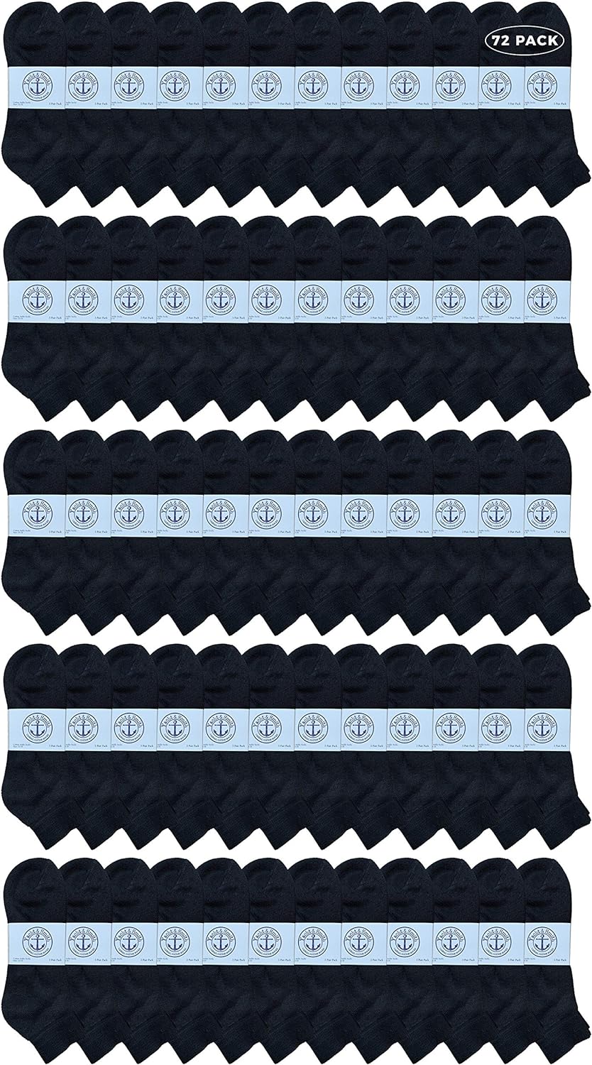 Yacht & Smith Mens Wholesale Bulk Mid Ankle Socks, Big And Tall Cotton Sport Athletic Socks - 13-16 - Black - 72 Packs