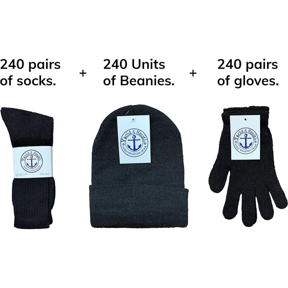 Yacht & Smith 720 PK Wholesale Winter Care Combo Set, 3 Pack Bulk Socks Hat and Glove Set for Men and Woman Gift Set