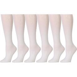 Yacht & Smith 6 Pairs of Girls Knee High Socks, Flat Knit, School Socks (7-8.5, Ivory)