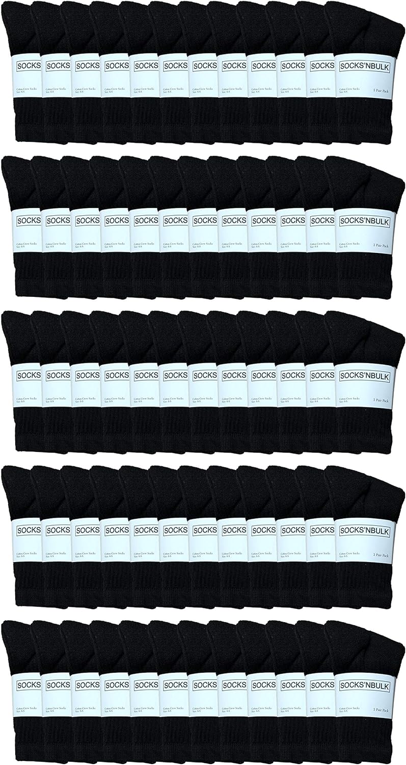 Yacht & Smith 60 Pairs of Kids Sports Crew Socks, Wholesale Bulk Pack Sock for Boys & Girls, by SOCKS'NBULK (6-8 Boys, Black)