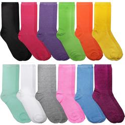 Yacht & Smith 12 Pairs of Womens Casual Crew Socks, Cotton Colorful Fun Patterns, Women Solid Dress Sock (12 Bright Neon Colors)
