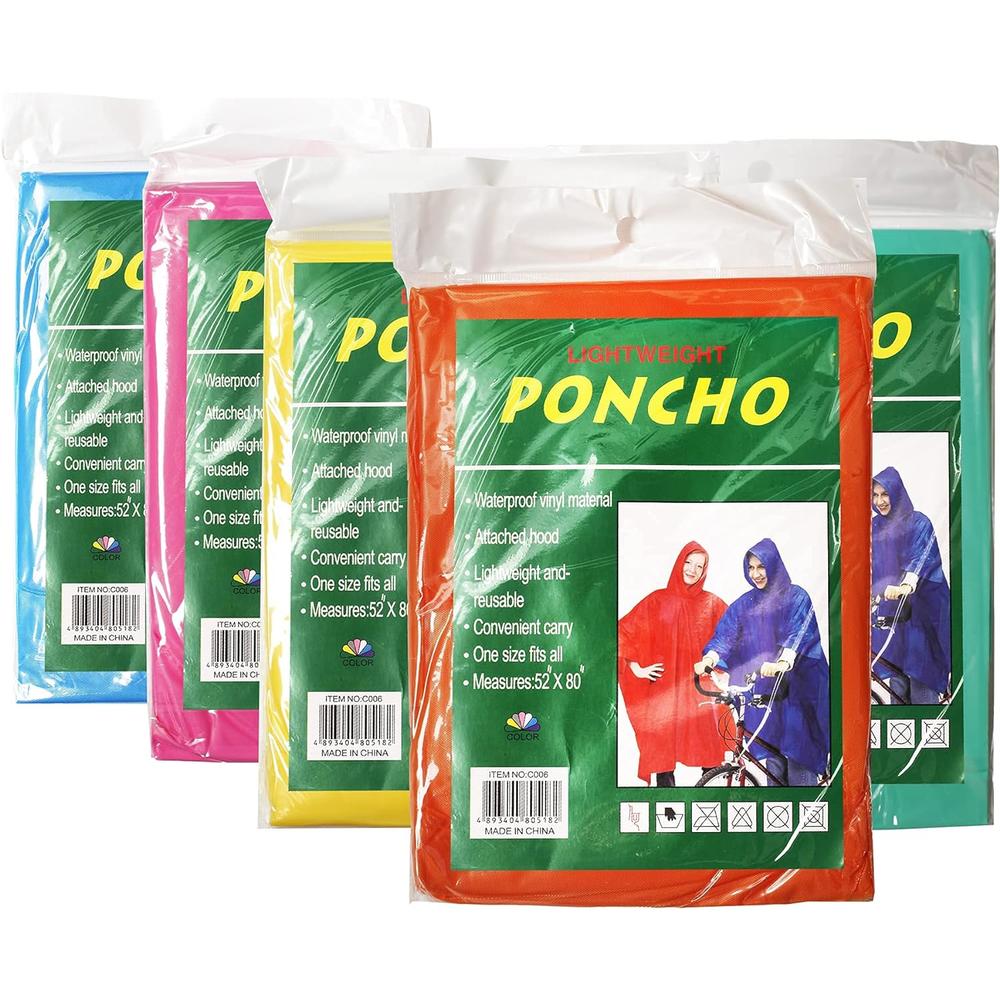 Yacht & Smith Adult Poncho Raincoat, Emergency Raincoats with Hoods, Disposable Rain Ponchos, Bulk Wholesale (240 Pack Assorted)