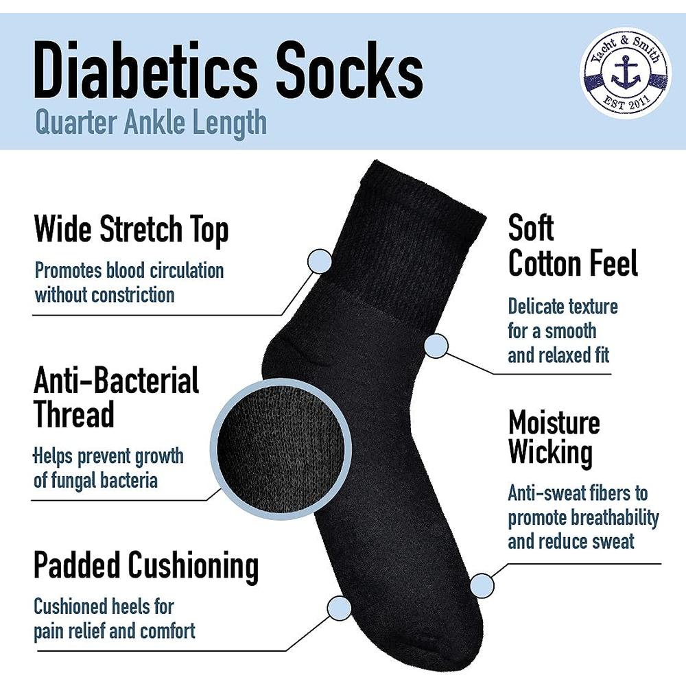 Yacht & Smith Mens Wholesale Bulk Mid Ankle Socks, Big And Tall Cotton Sport Athletic Socks - 13-16 - Black - 12 Packs
