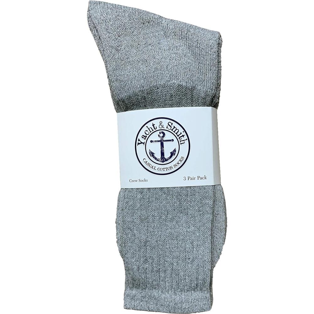 Yacht&Smith SOCKS'NBULK 12 Pair of Mens Athletic Sports Quality Crew Socks Ring spun Cotton (Gray)