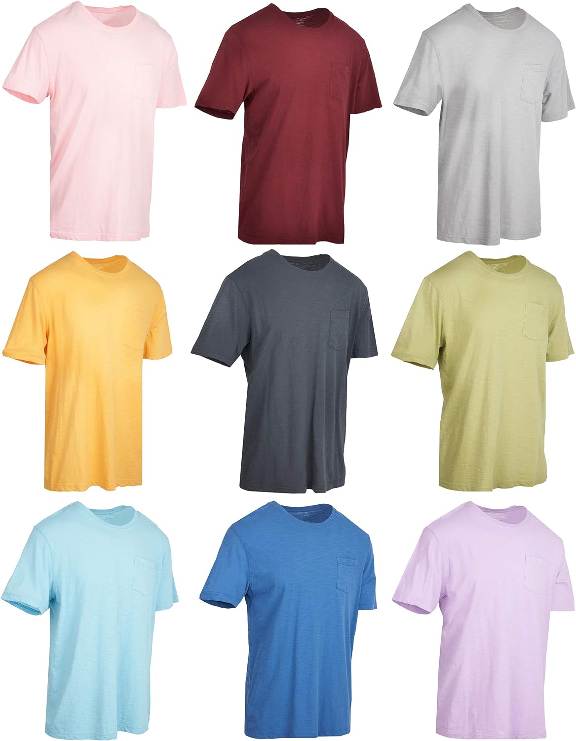 Yacht & Smith 9 Pack of Mens Cotton Slub Pocket Tees Tshirt, T-shirts in bulk Wholesale, Colorful Packs (Small)