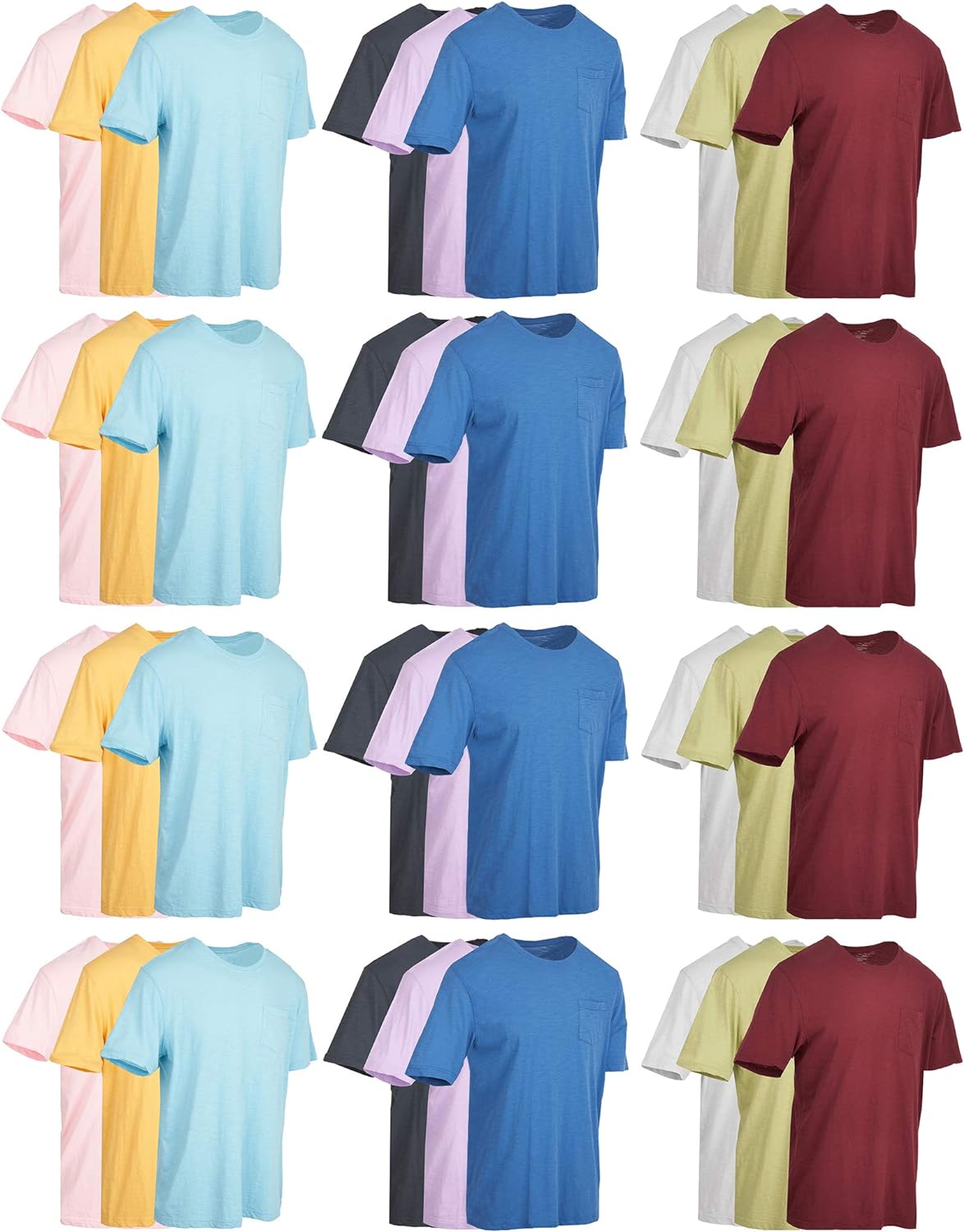 Yacht & Smith 36 Pack of Mens Cotton Slub Pocket Tees Tshirt, T-Shirts in Bulk Wholesale, Colorful Packs (2XL)