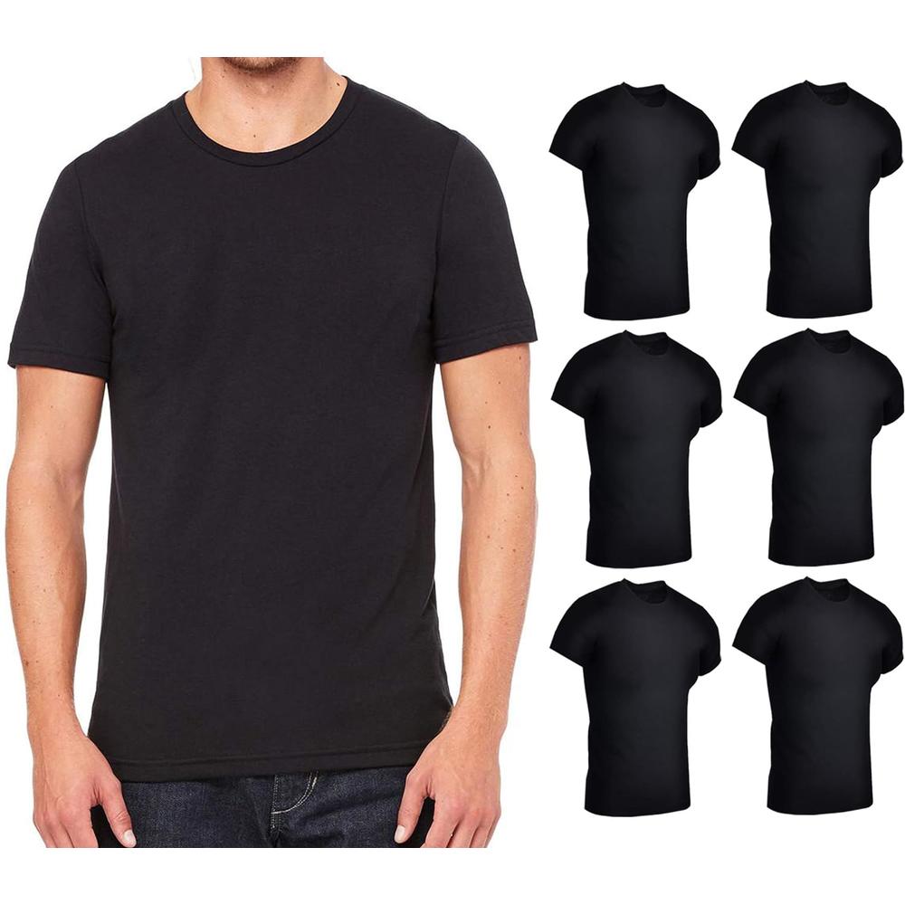 BILLIONHATS 6 Pack Mens Cotton Short Sleeve Lightweight T-Shirts, Bulk Crew Tees for Guys, Black Colors Bulk Pack (XXX-Large)