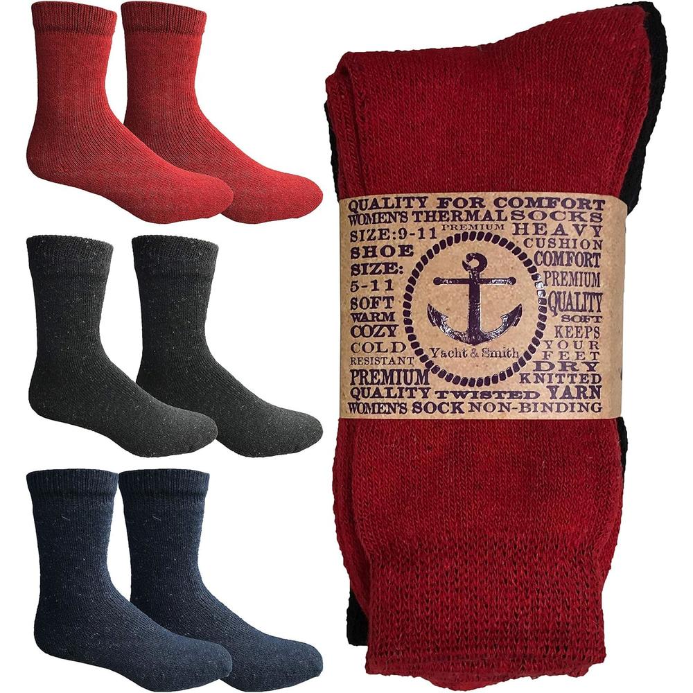 Yacht & Smith Thermal Boot Crew Tube And Non-Skid Socks,Unisex Bulk Cold Resistant Weather Socks (Womens 6 Pack Asst Crew)