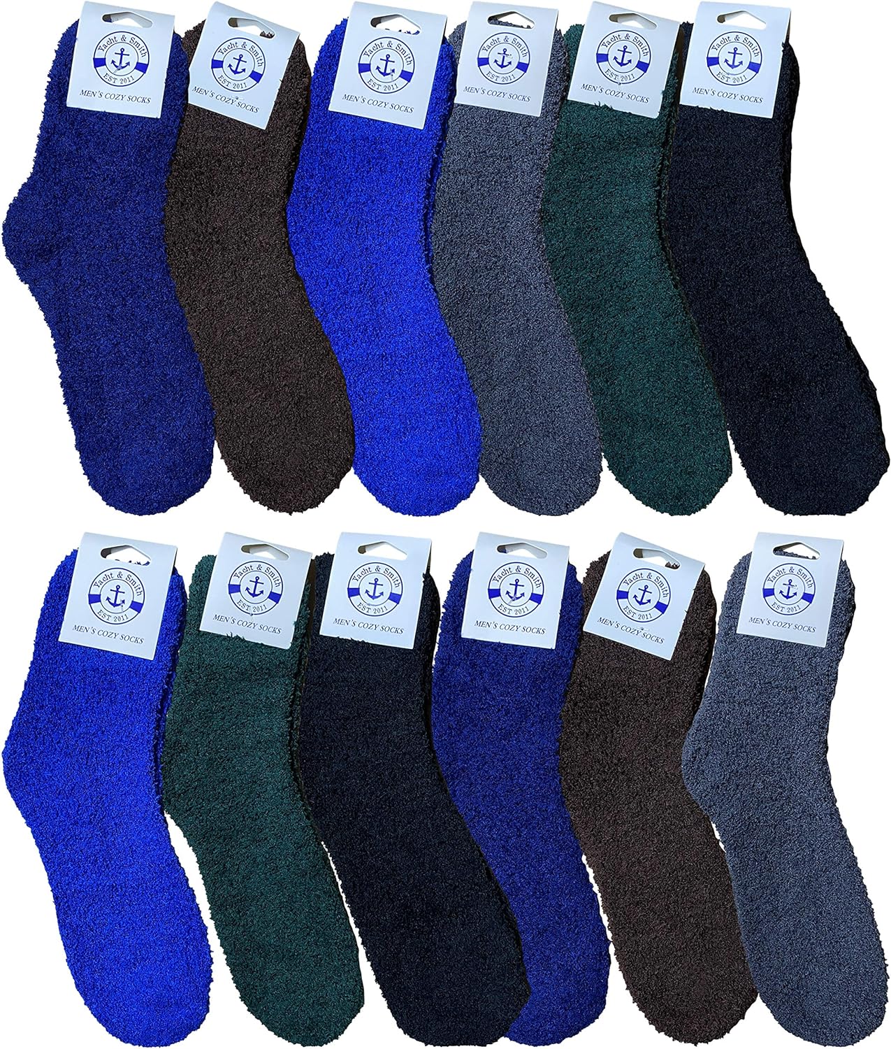 Yacht & Smith Mens Fuzzy Socks, Soft Warm Winter Slipper Plush Sock (12 Pairs Assorted)