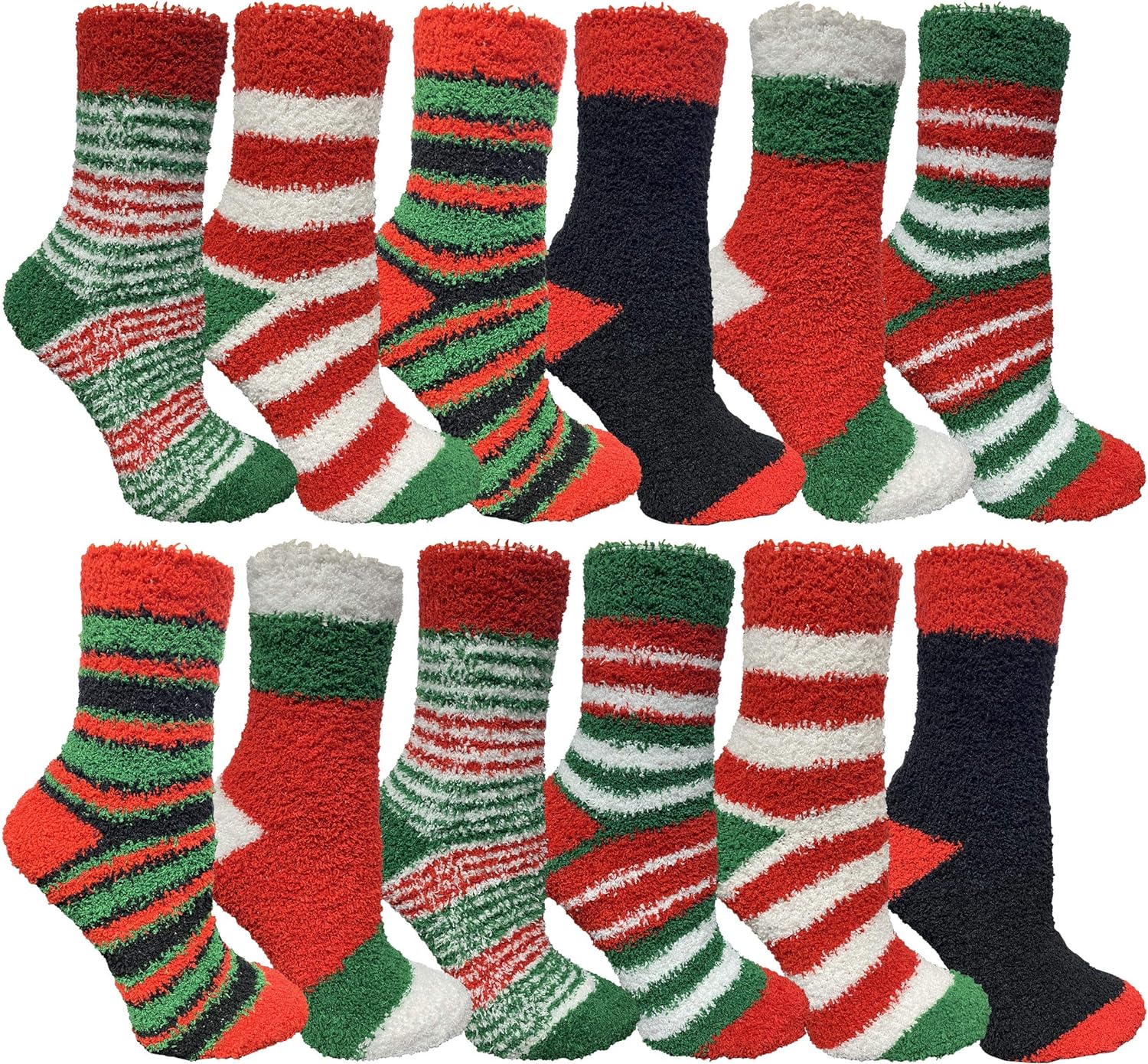 Yacht & Smith Christmas Socks, Colorful Patterns and Stripes, , Holiday Slipper Sock, Fuzzy, Bulk Gift (12 Pairs Fuzzy Socks)