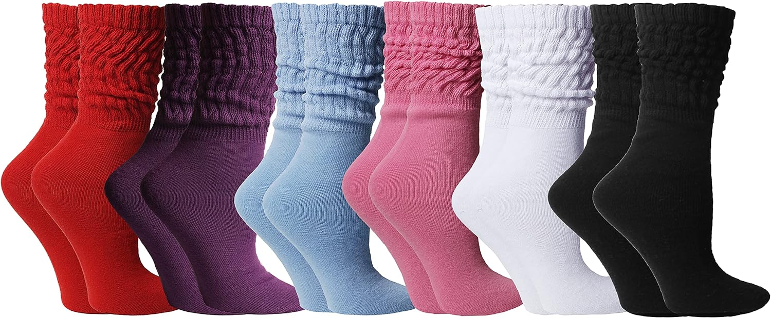 Yacht & Smith 6 Pack Yacht & Smith Scrunch Socks for women Cotton Slouch Sock, Woman Knee High Boot Sock (Bold Basics)