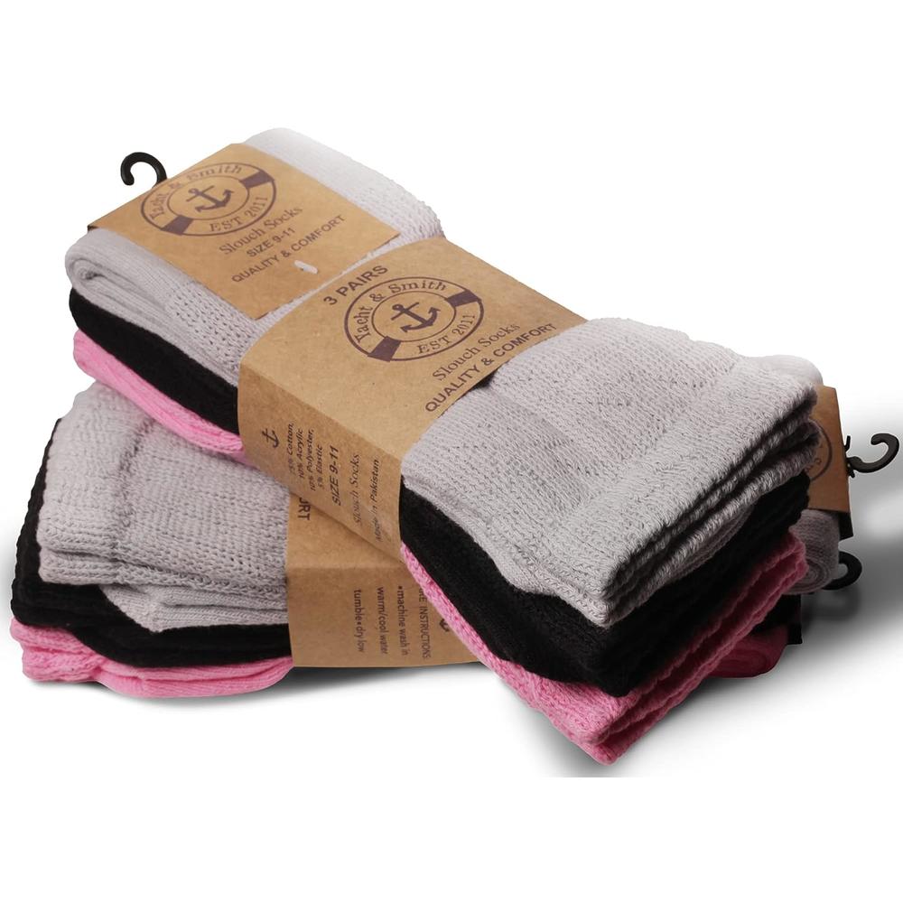 Yacht & Smith 12 Pack Yacht & Smith Womens Cotton Slouch Socks, Womans Knee High Boot Socks (Pink Black Gray)