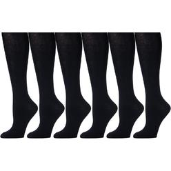 Yacht & Smith 6 Pairs of Women's Cotton Knee High Socks, Solid Colors Stylish Boot Sock, Black