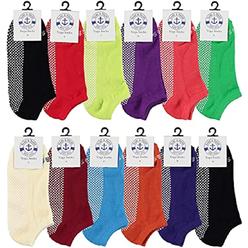 Yacht & Smith Women's Non Slip No-Skid Socks with Grips, 97% Cotton, For Hospital, Yoga, Pilates, Barre, Ankle Sock (12 Pairs Marled Pastel )