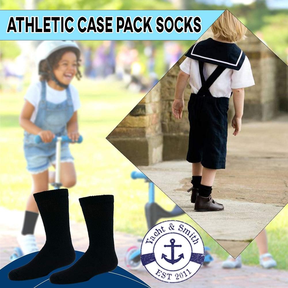 Yacht & Smith Children & Kids Wholesale Bulk Sports Crew, Athletic Case Pack Socks (120 Pairs Black, Kids 4-6 (Shoe size 7-10))