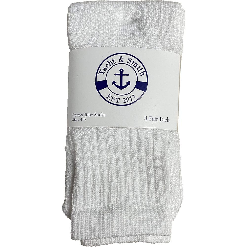 Yacht & Smith Kids & Children's Cotton Tube Socks, Wholesale Bulk Pack Referee Style (120 Pairs White, Kids 4-6 