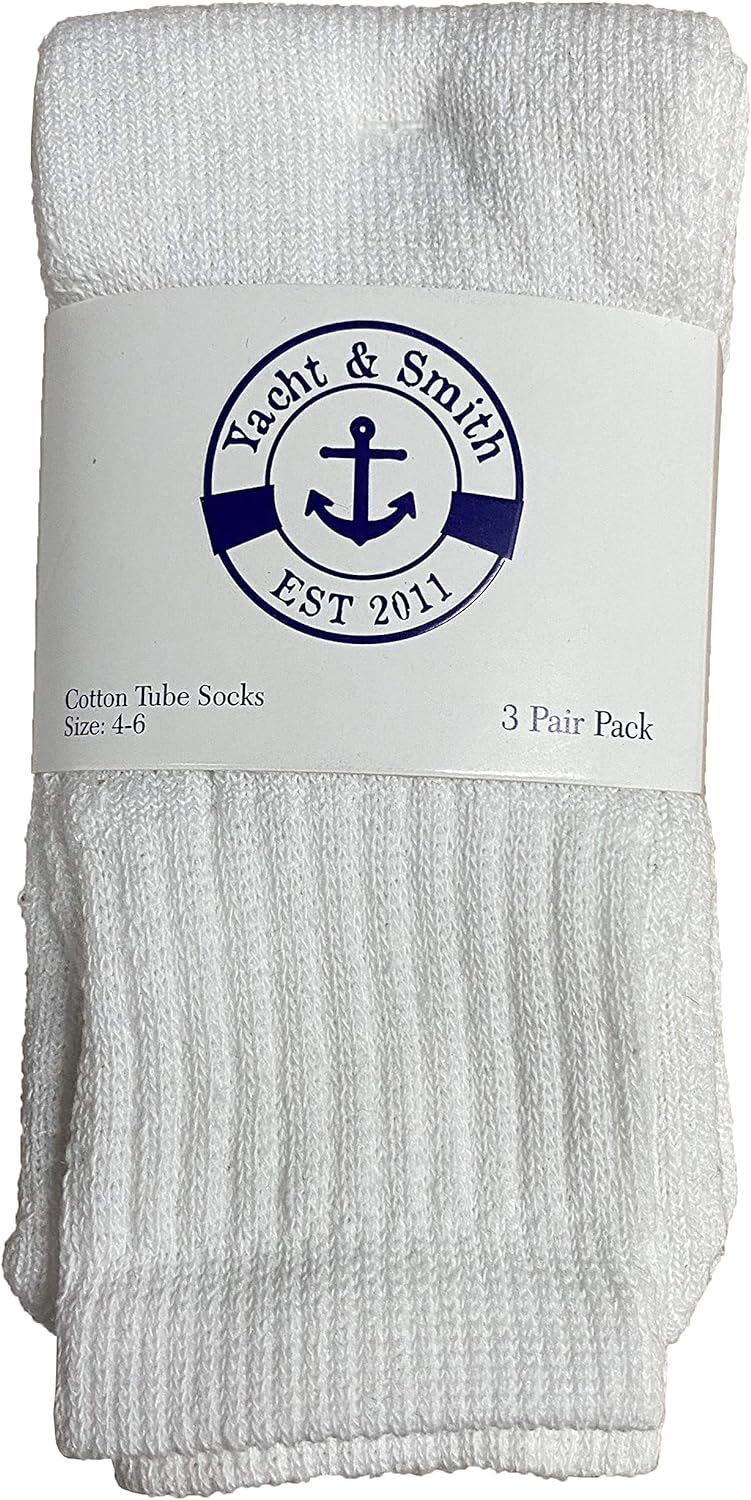 Yacht & Smith Kids & Children's Cotton Tube Socks, Wholesale Bulk Pack Referee Style (240 Pairs White, Kids 4-6