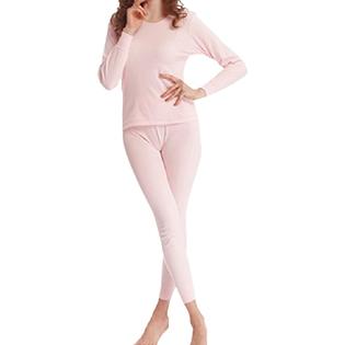 BILLIONHATS 2pc Thermal Sets for Woman, Base Layer Long Johns Underwear,  Top & Bottom, Cotton, Solid Colors (24PACK PINK, Medium)