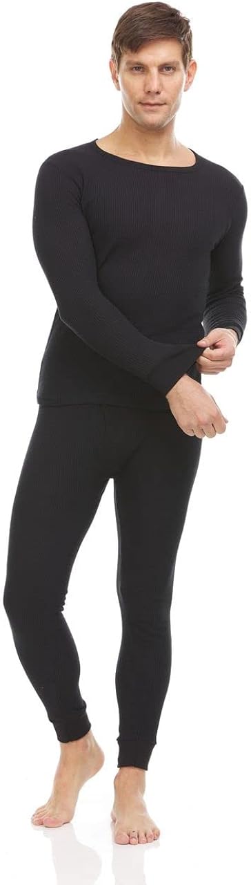 BILLIONHATS 3 Pack of 2pc Thermal Sets for Men, Base Layer Long Johns Underwear, Top & Bottom, Cotton, Solid Colors (X-Large, Black)