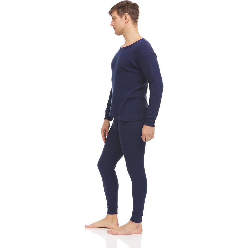 BILLIONHATS 3 Pack of 2pc Thermal Sets for Men, Base Layer Long Johns Underwear, Top & Bottom, Cotton, Solid Colors (Large, Navy Blue)