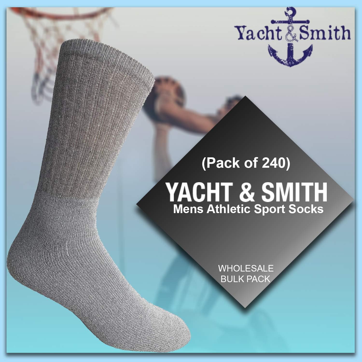Yacht & Smith Mens Wholesale Bulk Cotton Socks, Athletic Sport Socks Shoe Size 8-12 (Gray, 240)