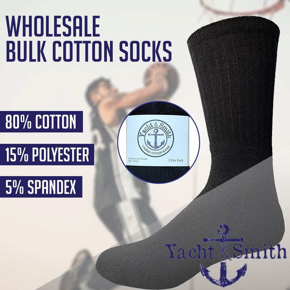 Yacht & Smith Mens Wholesale Bulk Cotton Socks, Athletic Sport Socks Shoe Size 10-13 (Black, 12)