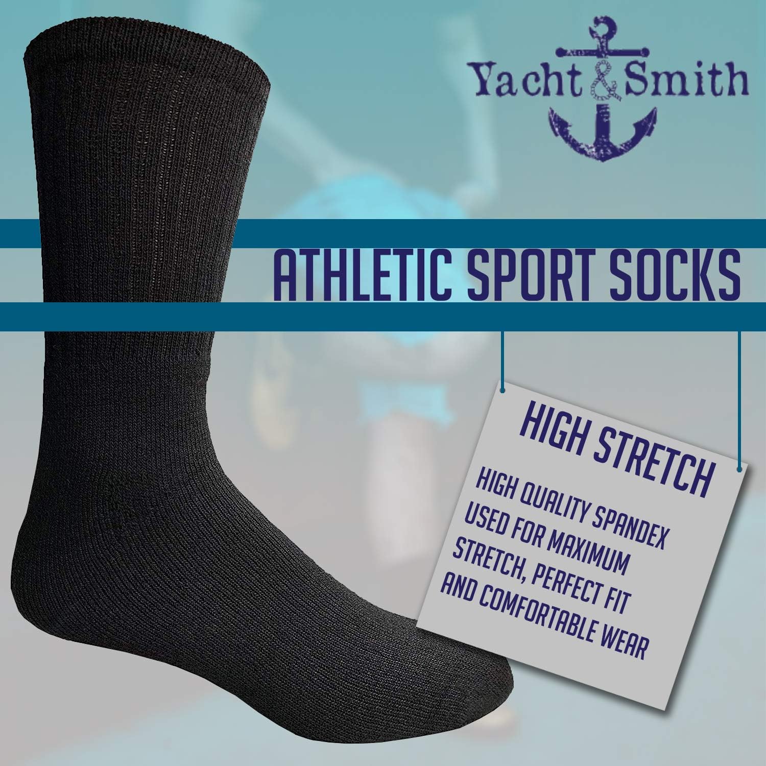 Yacht & Smith Mens Wholesale Bulk Cotton Socks, Athletic Sport Socks Shoe Size 10-13 (Black, 12)