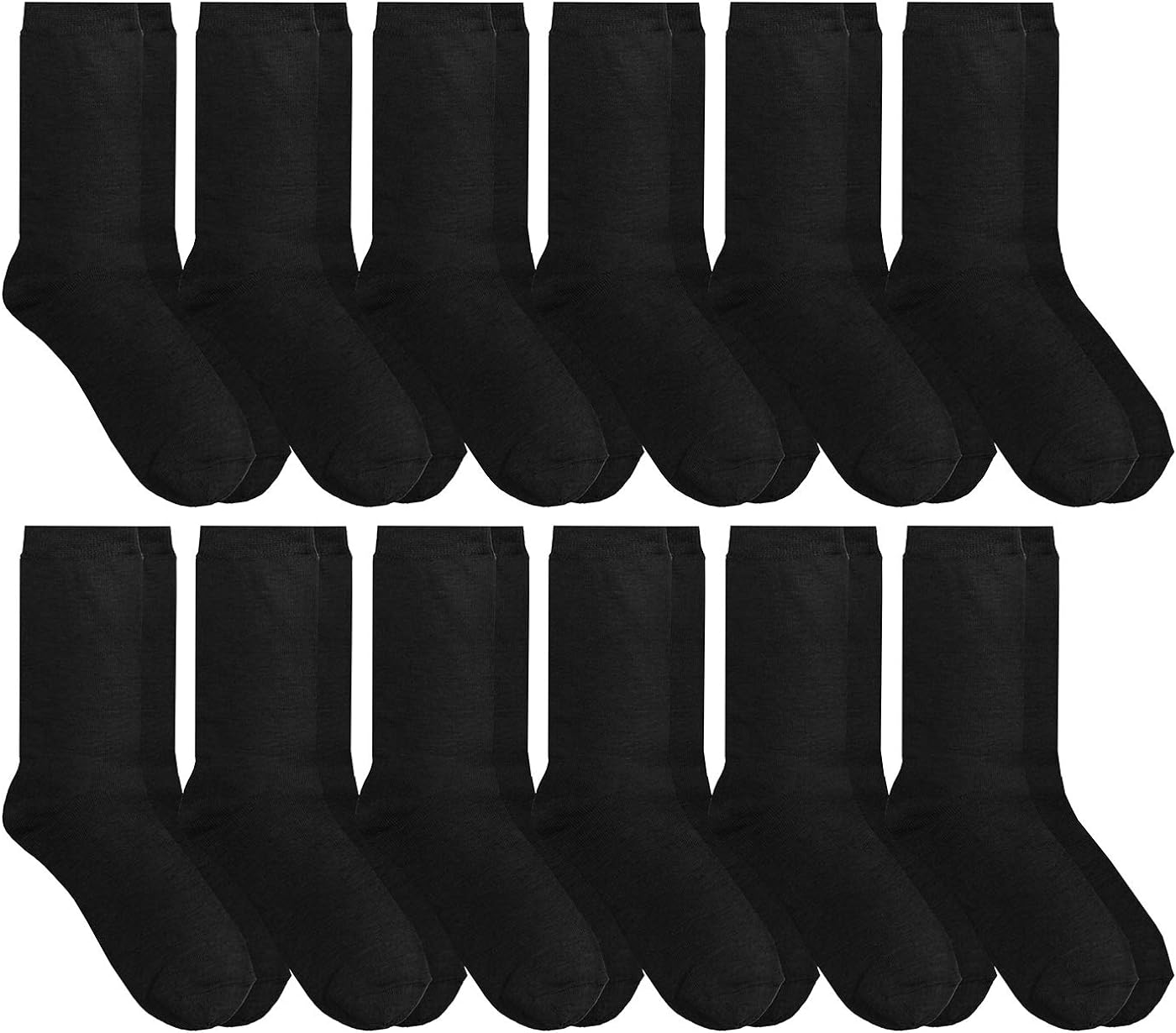 Yacht & Smith 12 Pairs of Womens Casual Crew Socks, Cotton Colorful Fun Patterns, Women Solid Dress Sock (12 Pairs Solid Black)