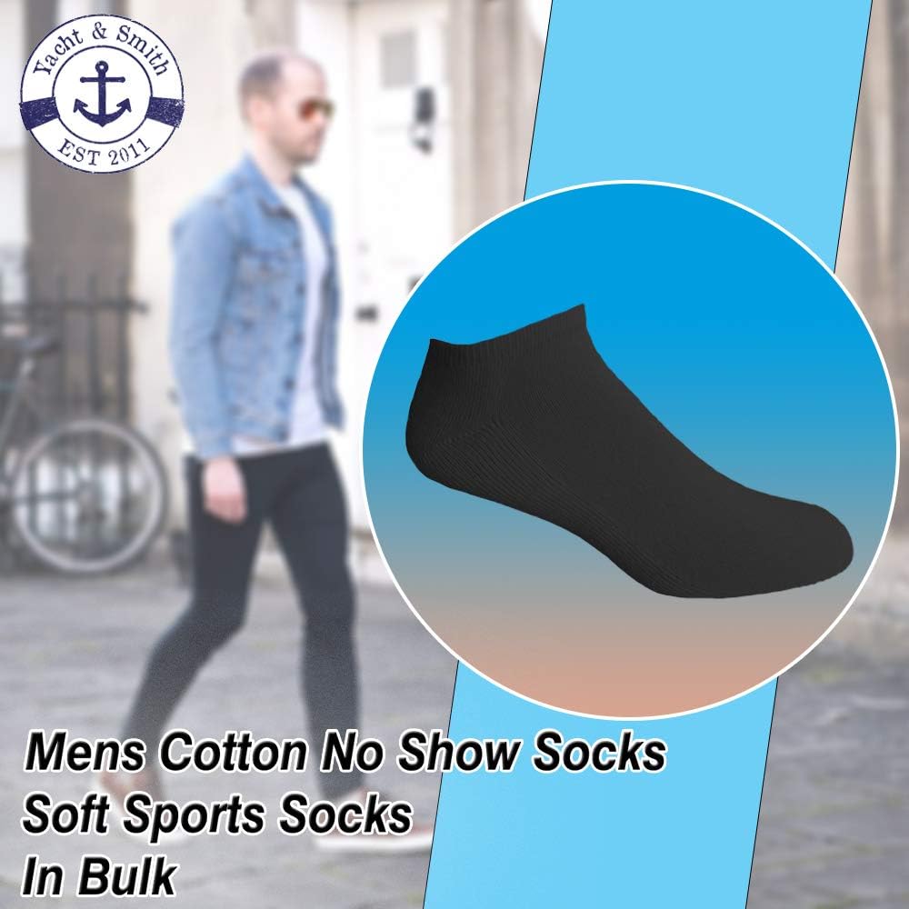 Yacht & Smith SOCKS'NBULK Mens Cotton No Show Socks, Soft Sports Socks In Bulk, King Size 13-16 (Black, 240)