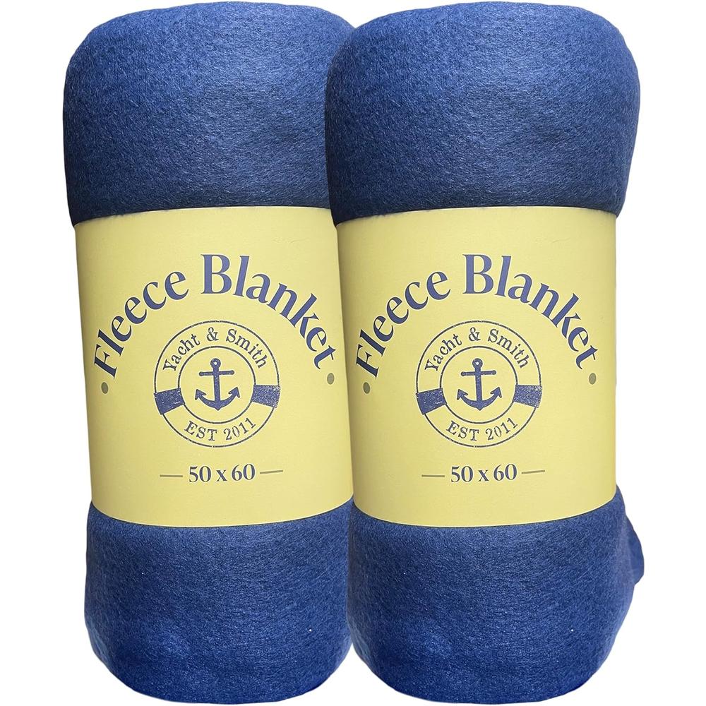 Yacht & Smith Blanket Throws Bulk Pack, Heavy Blanket for Home Car Pet (Pack of 2 Navy Blue)