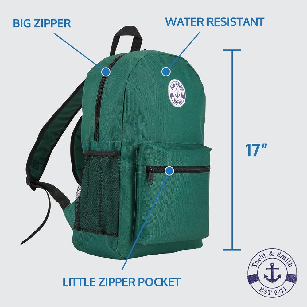 Yacht & Smith 24 Pack 17 Inch Wholesale Backpacks for Kids, 12 Assorted Colors - Bulk Case of Bookbags Knapsacks (24 Pack Boys Colors)