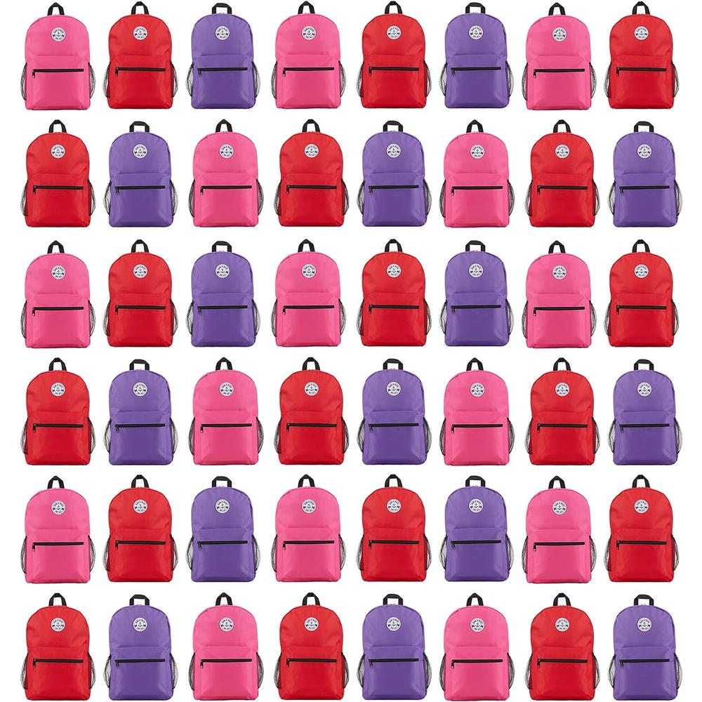 Yacht & Smith 48 Pack 17 Inch Wholesale Backpacks for Kids, 12 Assorted Colors - Bulk Case of Bookbags Water Resistant Knapsacks