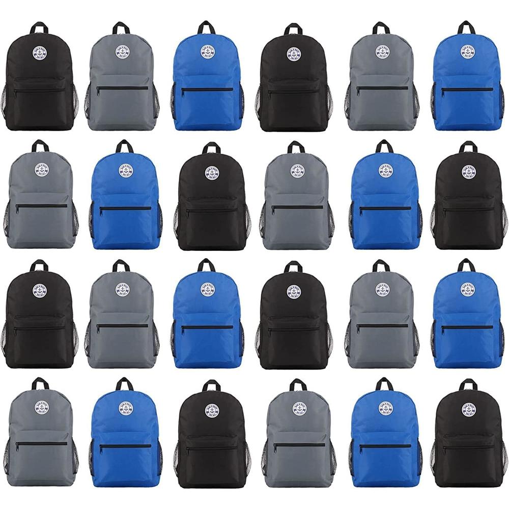 Yacht & Smith 24 Pack 17 Inch Wholesale Backpacks for Kids, 12 Assorted Colors - Bulk Case of Bookbags Knapsacks (24 Pack Boys Colors)