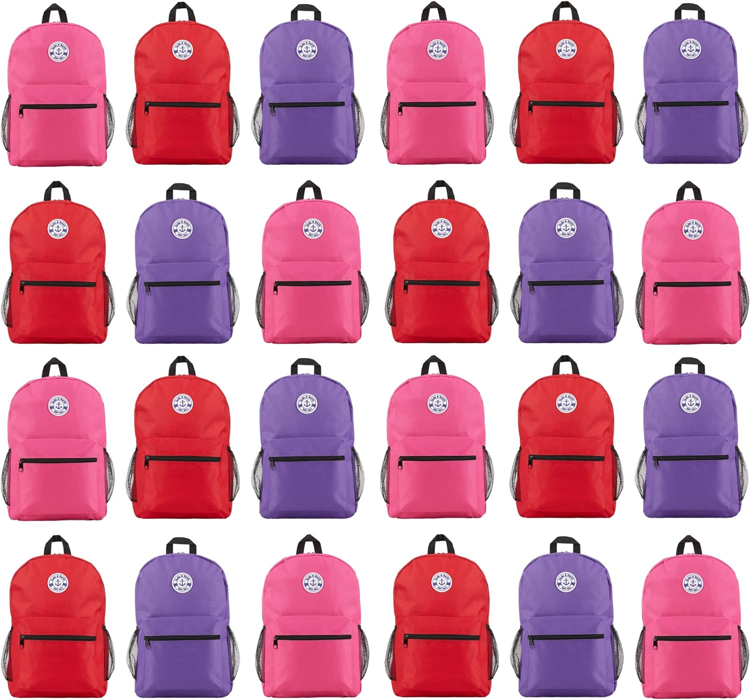 Yacht & Smith 24 Pack 17 Inch Wholesale Backpacks for Kids, 12 Assorted Colors - Bulk Case of Bookbags Water Resistant Knapsacks