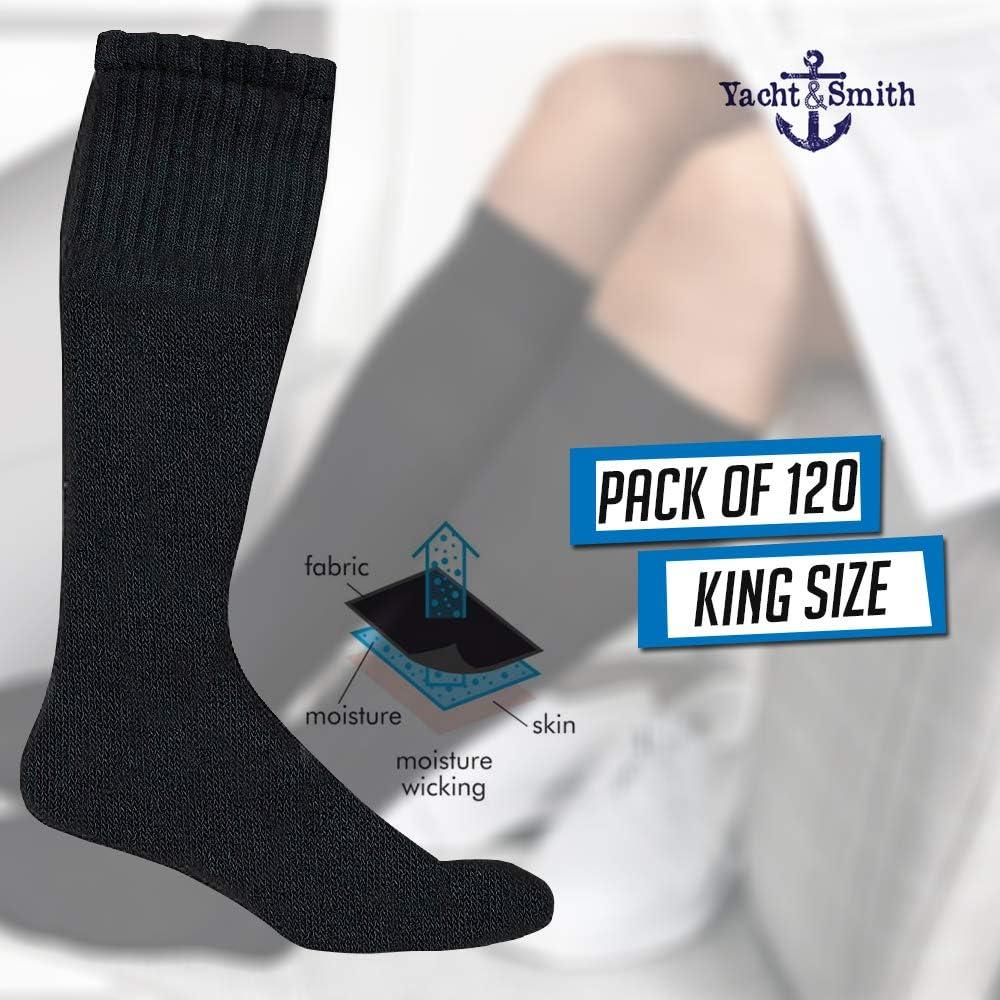 Yacht & Smith Big And Tall Mens Athletic Cotton Tube Socks, Wholesale Bulk Pack Referee Socks - King Size, 120 Packs