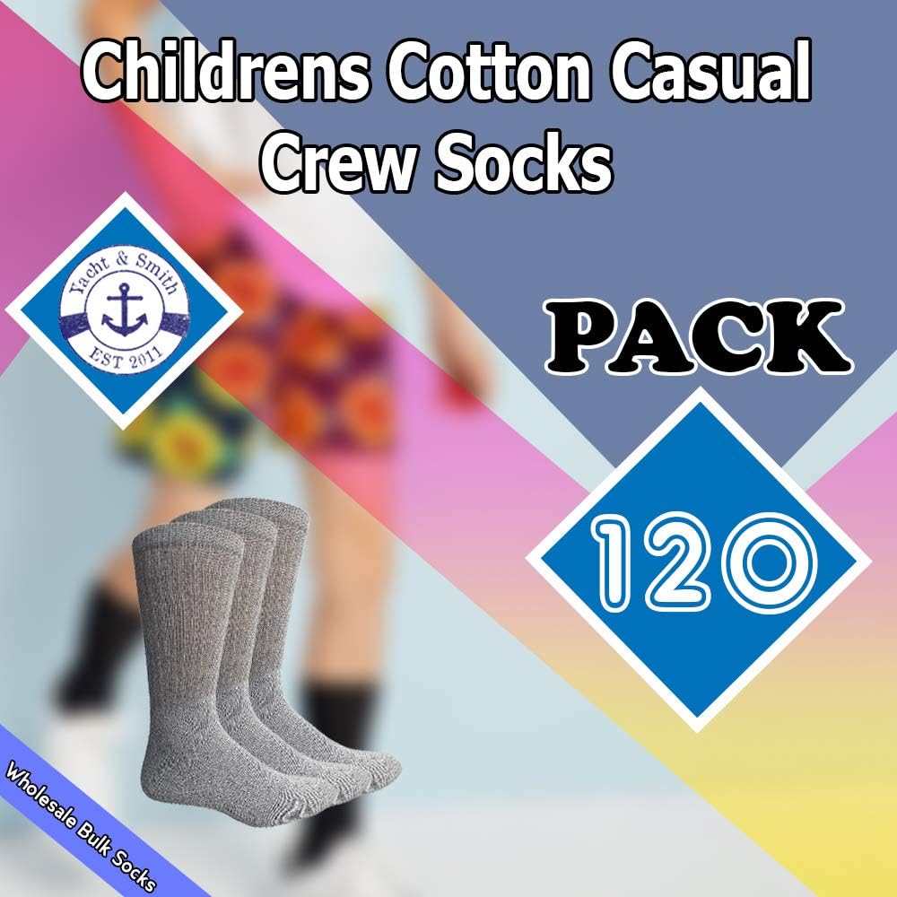 Yacht & Smith Wholesale Kids Crew Socks, Childrens Cotton Casual Crew Socks Size 4-24