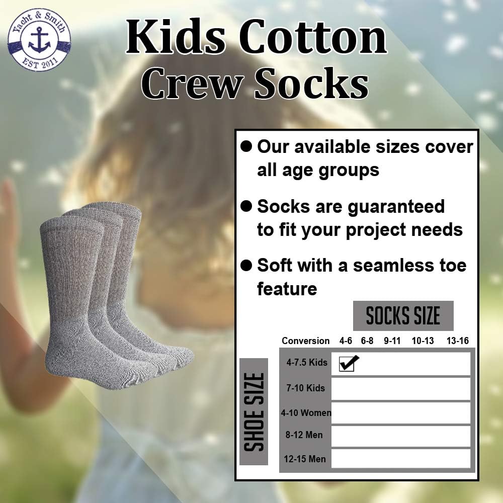 Yacht & Smith Wholesale Kids Crew Socks, Childrens Cotton Casual Crew Socks Size 4-26