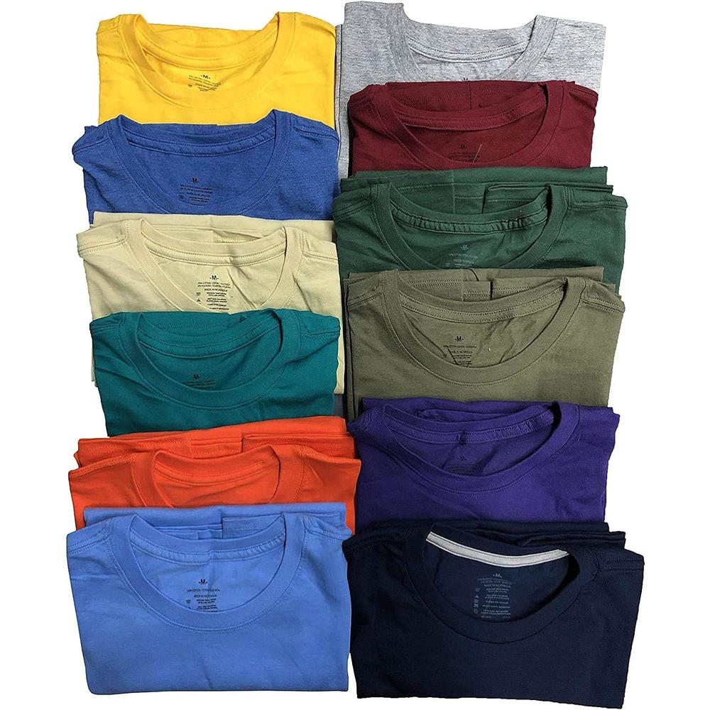 BILLIONHATS Mens Cotton Short Sleeve T-Shirts, Bulk Crew Tees for Guys, Mixed Bright Colors Bulk Pack (12 Pack Mixed 2XL)