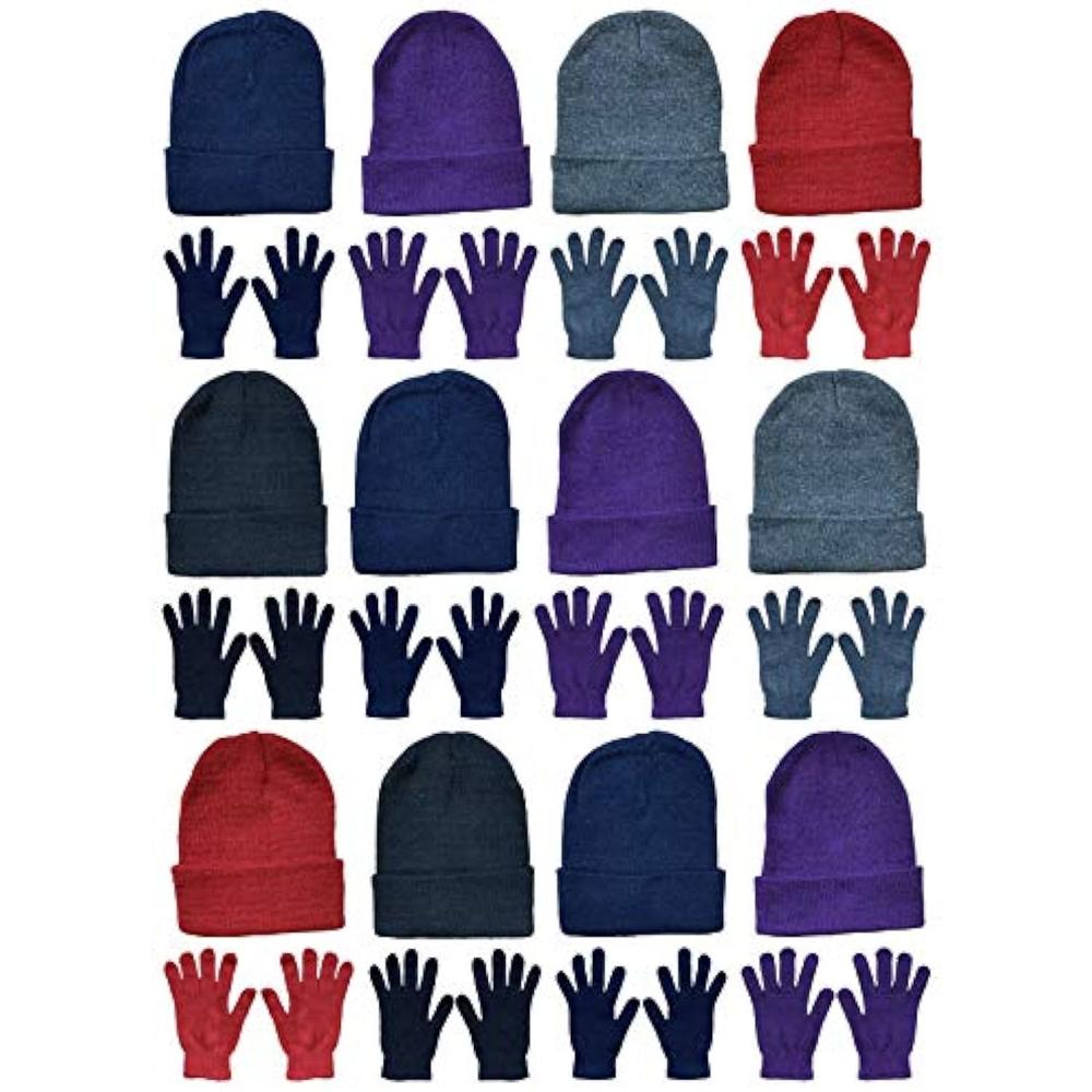 Yacht & Smith Mens Womens Hats and Gloves Set, Winter Bulk Wholesale Sets (Assorted Colors A - 12 Gloves 12 Hats)