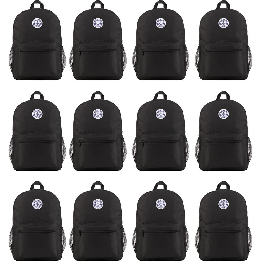 Yacht & Smith 12 Pack 17 Inch Wholesale Backpacks for Students, Case of Bookbags Water Resistant Knapsacks (12 Pack Black)
