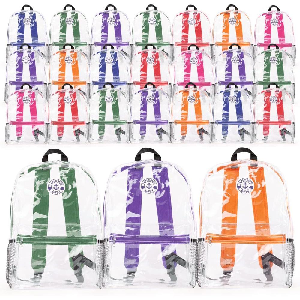 Yacht & Smith 12 Pack 17 Inch Bulk Clear Translucent Backpacks, See Through Knapsacks, For Schools Stadiums Events, Safety See-Thru Material