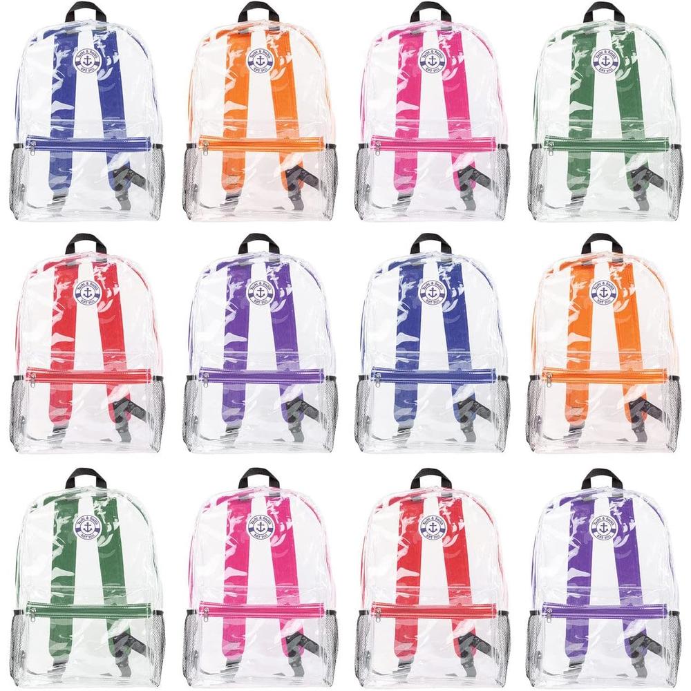 Yacht & Smith 12 Pack 17 Inch Bulk Clear Translucent Backpacks, See Through Knapsacks, For Schools Stadiums Events, Safety See-Thru Material